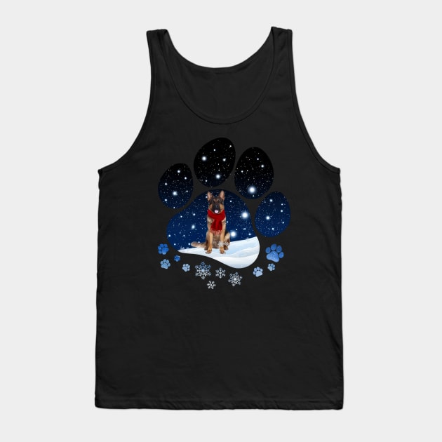 Snow Paw Long Haired German Shepherd Christmas Tank Top by cyberpunk art